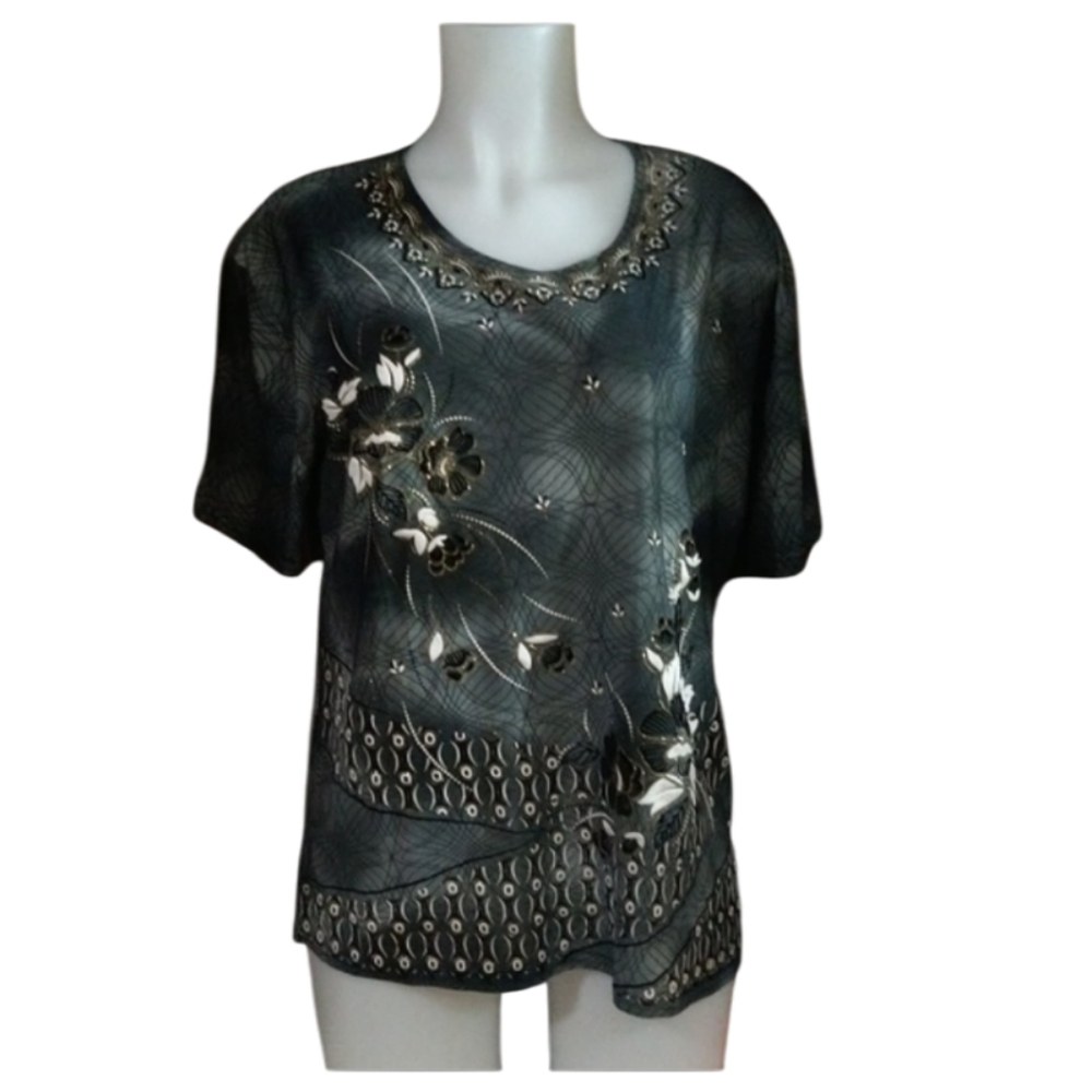 Size XXL Model France Floral Print Daily Tunic Top round Neck Short Sleeve